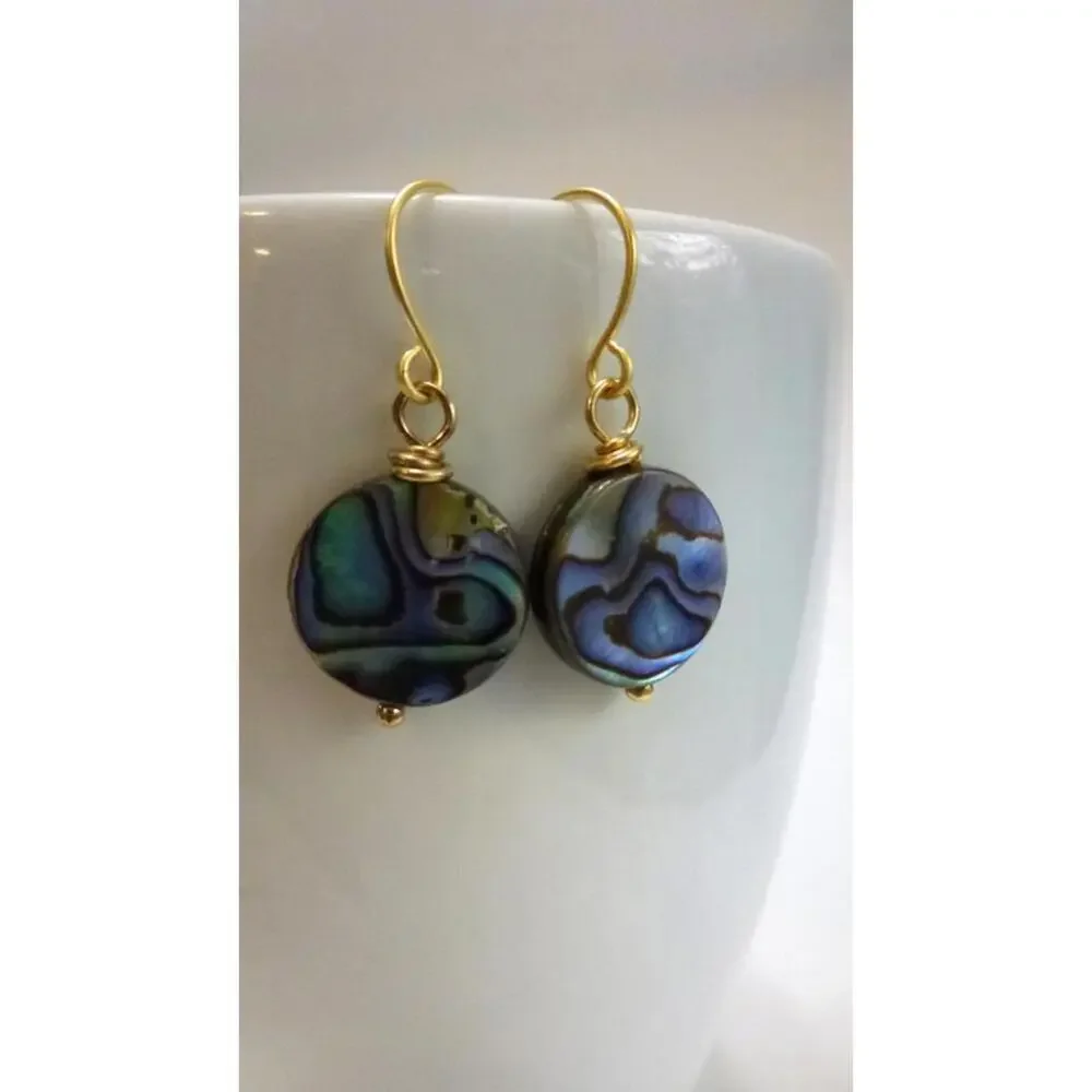 Abalone Coin Earrings - Picture 2 of 4
